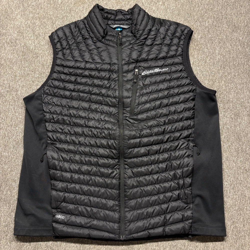 Eddie Bauer First Ascent EB800 Down Vest Mens XL Black Pertex Quantum Puffer